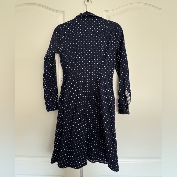 Boden Navy and White Polka Dot Long Sleeve Shirt Dress - Picture 4 of 6